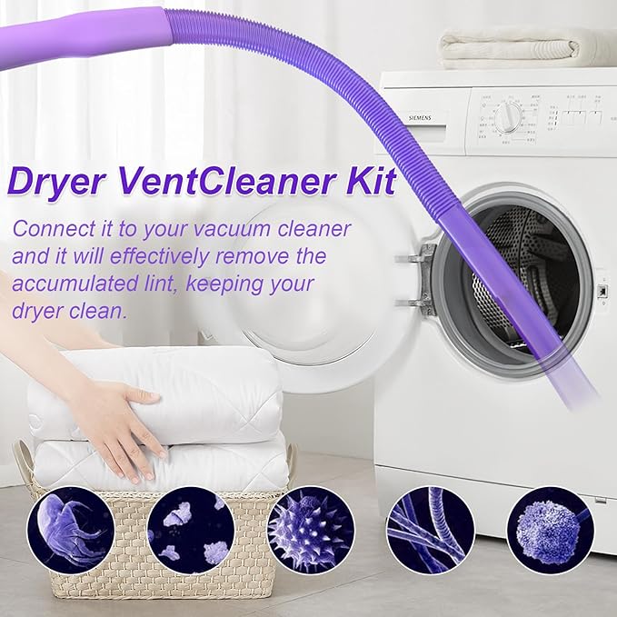 Upgraded Dryer Vent Cleaner Kit: Universal Vacuum Hose Attachment for Lint Removal Fits All Vacuums Cleaner Dryer Cleaning Tools for Clogged Ducts (Purple)