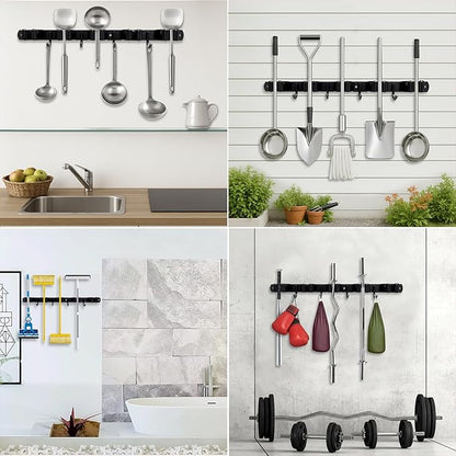 5 Racks and 4 Hooks Mop and Broom Holder Wall Mount, SUS304 Heavy Duty Broom Organizer Storage Tool Racks, Self Adhesive Solid Non-slip Tool Hangers for Home Kitchen Garden Laundry Garage