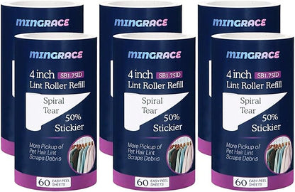 4 inch Lint Roller Refills Only Compatible with Scotch Brite Pet Hair Pickup Everyday Clean Lint Rollers, 50% Stickier, 60 Sheets Each Refill, 6 Pack, 360 Sheets Total (1 3/4'' Inside Dia.)