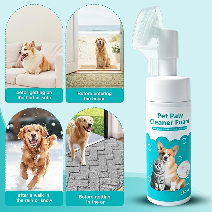 2-in-1 Pet Paw Cleaning Kit: No-Rinse Foam Cleaner & Pet Wipe Gloves, Foam Paw Scrubber for Dogs and Cats - Suitable for Small, Medium, Large Breeds, Puppies & Kittens with Dirty Paws