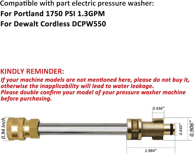 STYDDI Pressure Washer Gun Adapter with 1/4” Quick Connector, Quick-Connect Pressure Washer Replacement Spray Wand Compatible with Portland 1750 Electric Power Washer