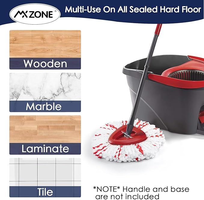 Spin Mop Replacement Heads Compatible with O-Cedar EasyWring 1-Tank System - Microfiber Mop Head Refills for Deep Floor Cleaning, Scrub Pad for Tile Hardwood Kitchen, 3Pack