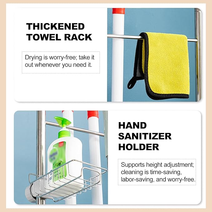 SARKEY Mobile Broom Mop Holder,Broom Mop Holder Cleaning Supplies Organizer,Freestanding Housekeeping Storage With Hanging Hooks Drip Tray,For Garden,Utility Rooms(65x50x175cm(25x20x69in))
