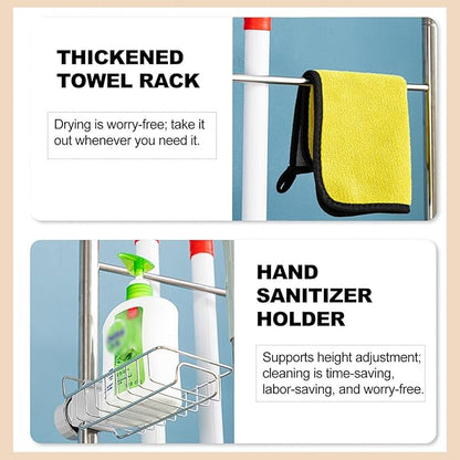 SARKEY Mobile Broom Mop Holder,Broom Mop Holder Cleaning Supplies Organizer,Freestanding Housekeeping Storage With Hanging Hooks Drip Tray,For Garden,Utility Rooms(104x50x175cm(41x20x69in))