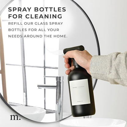 MAISONOVO Glass Spray Bottles 16 Oz Pack of 2 - Durable Black Spray Bottle with Fortified Glass & Fine Mist Pumps - Ideal for Salons, Barbers, Stylists, Pet Groomers & Daily Hair Care - 16 Labels