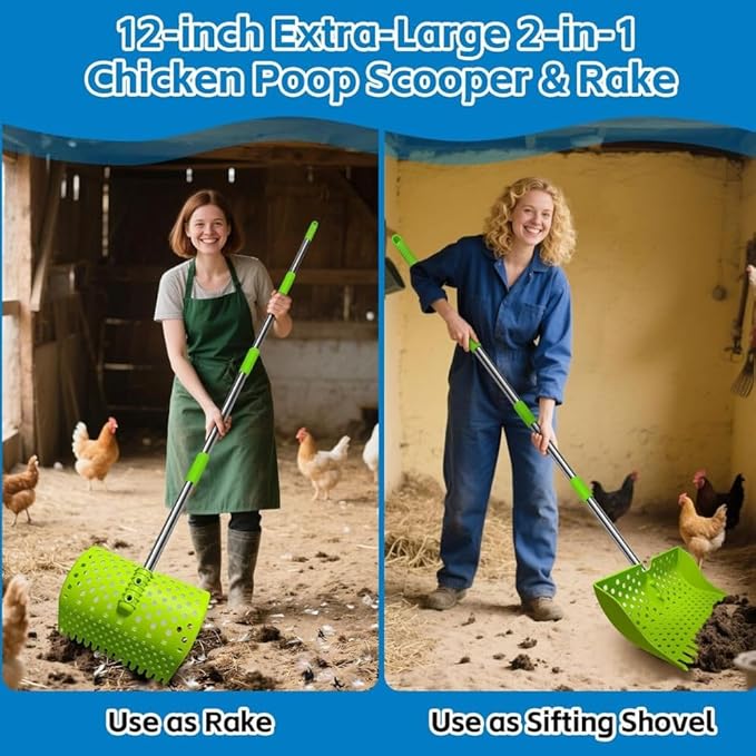 2-in-1 Pets Poop Scooper & Rake, Dog Pooer Scooper Set (Green)