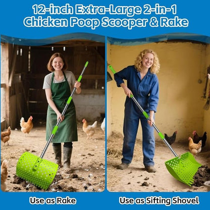 2-in-1 Pets Poop Scooper & Rake, Dog Pooer Scooper Set (Green)