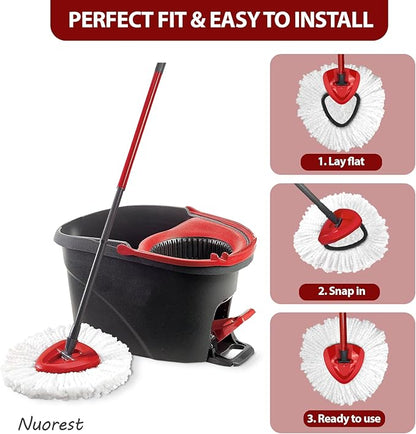 Spin Mop Replacement Head for O-Ceda EasyWring 1-Tank System, Microfiber Mop Refills for Home Cleaning, 6 Cedar Mop Replace Heads with 1 Replacement Base, Easy Install, Durable Floor Care