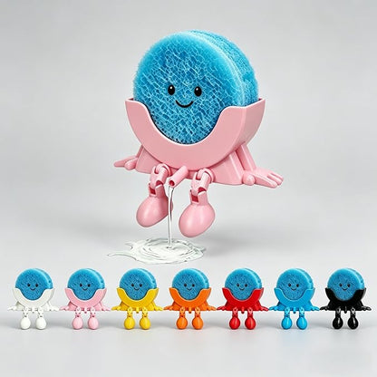 Cute Hanging Sponge Holder with Drainage,3D Printed Kitchen Funny Sponge Stand for Sink,with Non-Slip Pads,Suitable for Scrub Daddy Holder,Keeps Your Sponge Dry Smiling (Pink)