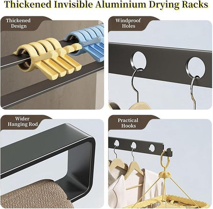 Wall Mounted Drying Rack Aluminium Free Swinging Folding Drying Rack Towel Rack (4 Arms) Space Saving Laundry Drying Rack for Laundry Bathroom Balcony Apartment Dormitory Caravan (Grey)