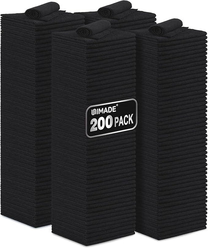 UNIMADE Microfiber Cleaning Cloth, 200 Pack Microfiber Towels for Cars Reusable Shop Rags Bulk Lint Free Cleaning Towels for Car Kitchen Automotive Bar Mechanic Restaurant Garage, 11.5"x 11.5", Black