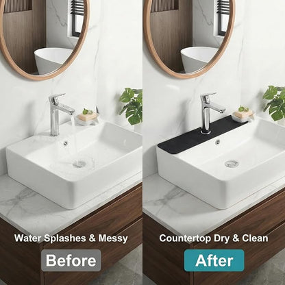 33 Lx5.5 W Long Kitchen Sink Faucet Mat: Customizable Black Splash Guard with Pre-Cut Center Hole for Large Double bowl Sink, DIY to Fits irregular & 2, 3, 4 hole sinks with Soap Dispenser & Air Gap