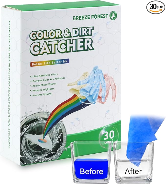 Color Sheets for Laundry, 30 pieces of Disposable Dye Catcher Sheets, Mixed Washing Lock Color, No Additive, Get Rid of Odors, Family (30)