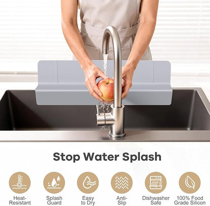 Sink Splash Guard, 18", Non-slip with Suction Cups, Stop Water Splash with High Rim, for Kitchen & Bathroom, Faucet & Countertop Protector, Easy Install, Dishwasher Safe