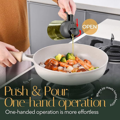 YARRAMATE 16oz/470ml Light-Blocking Dark Oil Sprayer for Cooking, 2 in 1 Olive Oil Dispenser Bottle for Kitchen, Premium Dark Green Glass Oil Bottle, Food-Grade Oil Mister for Air Fryer, BBQ (Black)