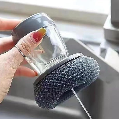 Cleaning Brush Dish Washing Scrubber Soap Dispenser, Replaceable Brush Head Lightweight Efficient, Interchangeable Soap Dispenser for Bowl Sink Cleaning Pot (1 Set+1 Head)