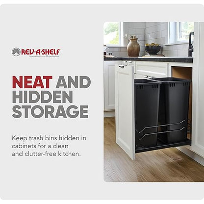 Rev-A-Shelf Double Pullout Trash Cans for Full Height Kitchen Cabinets 50 Quart 12.5 Gallon with Soft-Close Slides, 14.5" Min Opening, 53WC-2150SCDM-218