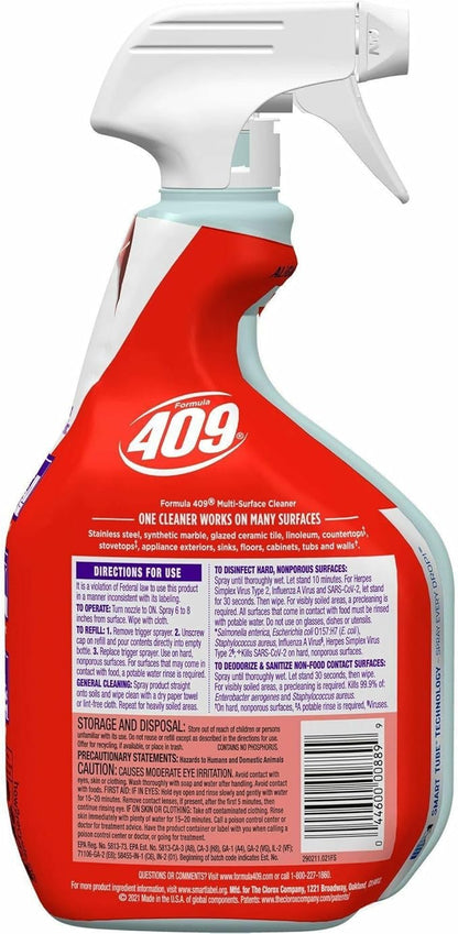 409 All Purpose Cleaner Spray, 32 Fl Oz Multi-Surface Antibacterial Kitchen Degreaser, Kills 99.9% of Germs Including COVID-19 Virus, Multipurpose Disinfectant Spray Bottle + Microfiber Cloth