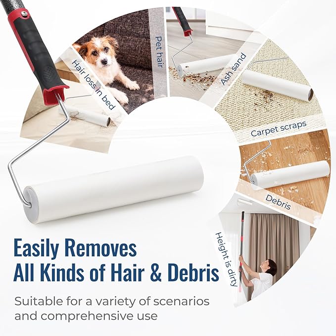 Lint Rollers for Pet Hair Extra Sticky, 9.45" Wide Large Lint Roller, 240 Adhesive Sheets Rollers, 79" Long Handle Sticky Mop for Carpets, Clothing, Floor, Bed, Home Cleaning, Loving Pet Owners