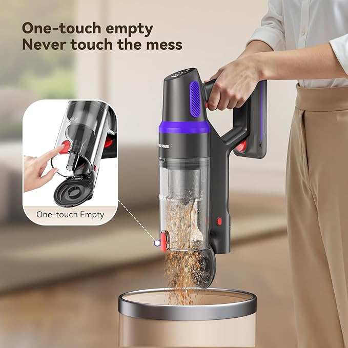 TechRise Cordless Vacuum Cleaner, 500W/45Kpa Stick Vacuum for Home, Anti-Tangle Brush & 8-in-1 Self-Standing, Up to 60Mins Runtime Lightweight with LED Display for Hardwood Floor,Carpet,Pet Hair