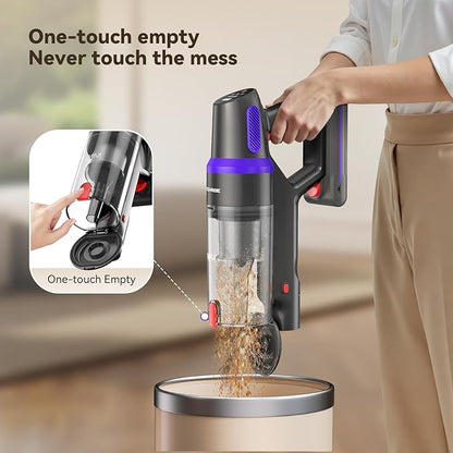 TechRise Cordless Vacuum Cleaner, 500W/45Kpa Stick Vacuum for Home, Anti-Tangle Brush & 8-in-1 Self-Standing, Up to 60Mins Runtime Lightweight with LED Display for Hardwood Floor,Carpet,Pet Hair
