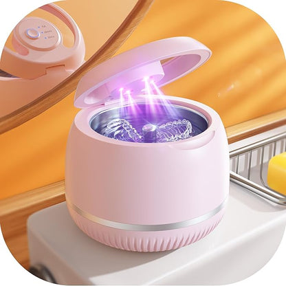 Beser Ultrasonic Retainer Cleaner, 2X Clean, 4X Sterilize, Dental Retainer Cleaner Machine Pod for Aligner, Nightguard, Mouth Guard, Denture Cleaner, Oral Dental Care, IPX6, 200ML, Pink