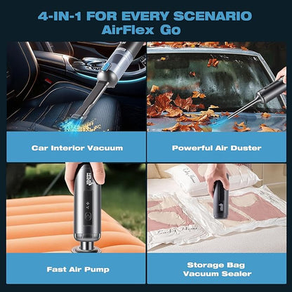 HAUSMEISTER Airflex Go Cordless Car Vacuum 16000Pa, 4-in-1 Handheld Vacuum with Air Duster & Inflator, Portable Mini Vac for Car Detailing, Pet Hair, Keyboard Cleaning (Black)