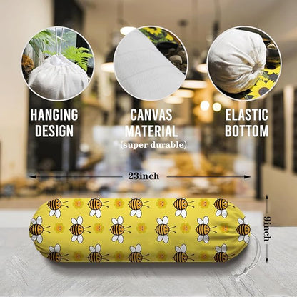 Bees Plastic Bag Holder, Hanging Shopping Bags Storage Carrier, Yellow Fabric Garbage Trash Bag Dispenser for Home Kitchen Pantry Cabinet, Wall Mount, Kitchen Housewarming Gifts for Women
