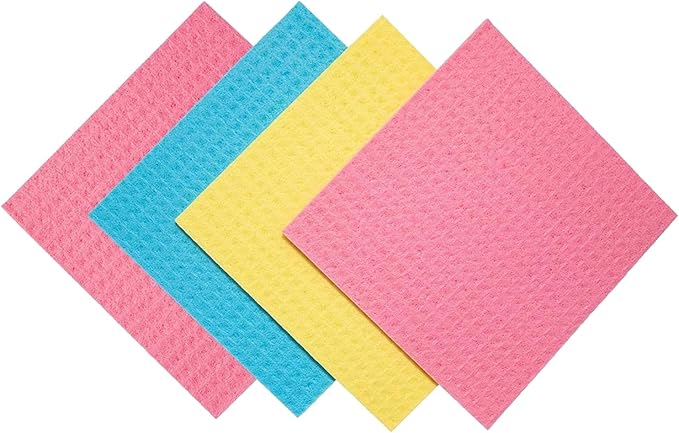 Reusable Swedish Dishcloths (4 Pack) – Ultra Absorbent, Eco-Friendly Kitchen Cleaning Cloths – Paper Towel Alternative for Dishes, Counters, Glass & Everyday Wiping