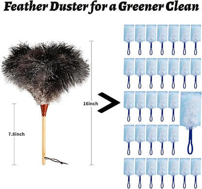 16inch Natural Good Ostrich Feather Duster with Bamboo Handle, Electrostatic Dust Remove for Ceiling，Fans，Bookshelves, Sofa, Windows, Fit for Home, Office and Cars