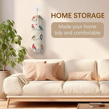 Bird Plastic Bag Holder, Wall Mount Organizer Reusable Hanging Canvas Grocery Bags, Bird Hanging Plastic Bag Dispenser for Kitchen Home Pantry Decor, Birds Shopping Bags Storage Dispenser