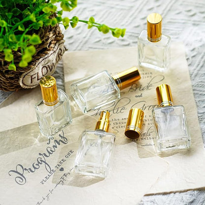 YU FENG 12pcs Clear Perfume Spray Bottles 15ml Glass Fine Mist Sprayer Empty Spray Bottles Refillable Container Perfume Atomizer for Cleaning, Essential Oil, Liquid