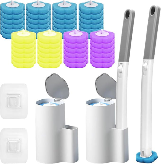 2 Pack Disposable Toilet Brush and Holder Set, Disposable Toilet Cleaning System Extended Handle with 48 Toilet Wand Refills, Toilet Brush for Toilet Bowl Cleaners, Bathroom Cleaning, Bathtub