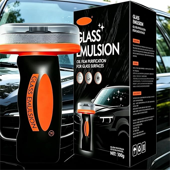 Glass Emulsion Cleaner, Car Glass Oil Film Remover, Roll-On Glass Guard with Brush, Anti-Fog Windshield Cleaner Removes Oil Grease Fog for Clear Driving Visibility
