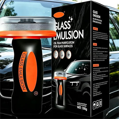 Glass Emulsion Cleaner, Car Glass Oil Film Remover, Roll-On Glass Guard with Brush, Anti-Fog Windshield Cleaner Removes Oil Grease Fog for Clear Driving Visibility