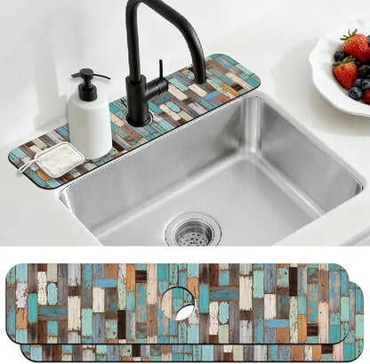 2 Pcs Flowers Kitchen Sink Splash Guard Faucet Mat Plants Floral Patterns Faucet Mat for Sinks Absorbing Drying Mats for Kitchen Bathroom, 23.6x5.5inch