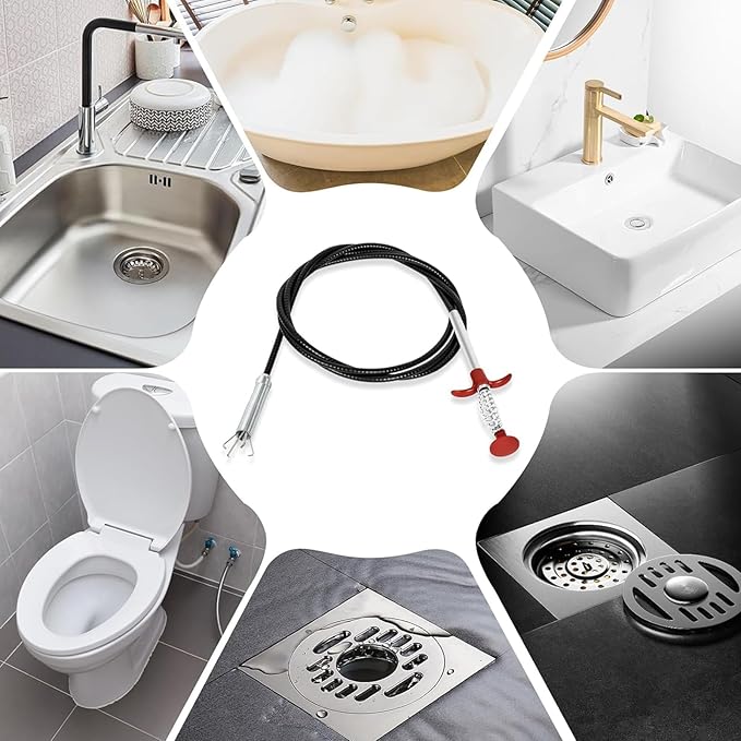 Drain Snake for Hair Clogs, 78 Inch Plumbing Auger Tool with Hook, Toilet Drain Clog Remover for Tub Pipes