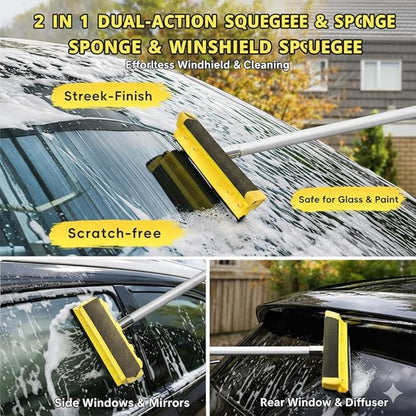 144" Car Wash Kit with Telescoping Pole, 20L Collapsible Bucket, Chenille Microfiber Mop, Bristle Brush, 2-in-1 Sponge & Window Squeegee, Towel & Waterproof Glove for RV Truck SUV Boat