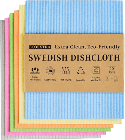 Swedish Dishcloths for Kitchen 10 Pack, Cellulose Sponge Cloths of Reusable Dish Cloths for Cleaning,Super Absorbent Dish Towels for Washing Dishes