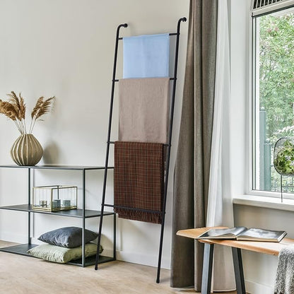 Blanket Ladder Decorative Towel Rack Holder for Bathroom, Wall Leaning Metal Drying Quilt Stand for Living Room Bedroom Farmhouse Home Decor, for Women Mom Mother Her Wife - Black