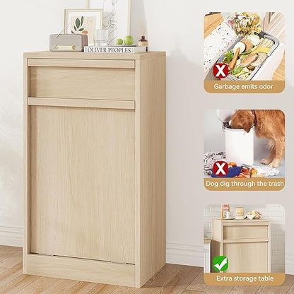 GarveeHome Tilt Out Trash Cabinet, Modern Trash Cabinet with 10 gal Storage, Hidden Freestanding Garbage Can Cabinet Laundry Hamper for Kitchen Dining Living Room
