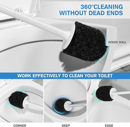 Toilet Brush and Holder 2 Pack, Toilet Brush with Ventilated Holder, Toilet Bowl Brush with Long and Large Handle for Bathroom-Toilet-Cleaning-Bristles-Comfortable