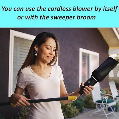 Outdoor Broom with Built-in Lightweight Rechargeable Cordless Mini Leaf Blower | Small Leaf Blower & Air Stick Blower Broom for Patio, Deck, Balcony, RV