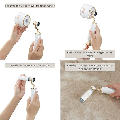 SALAV® Retro Edition Rechargeable Fabric Shaver and Lint Roller with 6-Blade System Removes Fuzz and Piling on Fabrics, with Charging Cable and Mini Brush (Pearl)