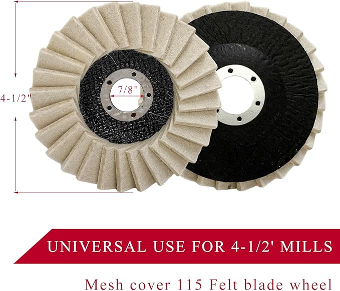 6 PCS Felt Flap Disc Abrasives, 4-1/2"×7/8" Arbor Buffing Polishing Wheel Wool Pad for Angle Grinder, Grinding Pads for Stainless Steel Fiberglass Plastic Metal Polishing