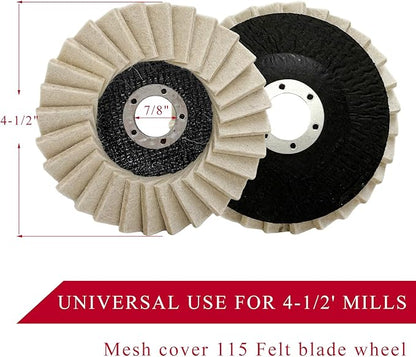 6 PCS Felt Flap Disc Abrasives, 4-1/2"×7/8" Arbor Buffing Polishing Wheel Wool Pad for Angle Grinder, Grinding Pads for Stainless Steel Fiberglass Plastic Metal Polishing