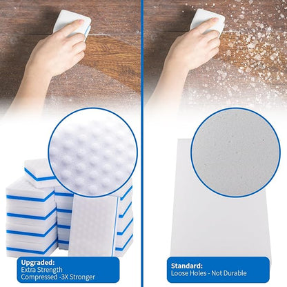 M. Neat Upgrade Melamine Sponge, 100 Pack Extra Thick More Lasting 3X Density Premium Magic Sponge Eraser, Multi Surface Power Scrubber Foam Stain and Mark Removal Cleaning Pads