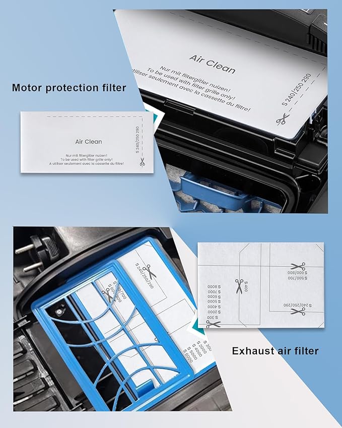 6 Pack AirClean Filters and Motor Protection Filters Replacement Parts for Miele Vacuum Compact C1 C2, Complete C1 C2 C3, Classic C1, Dynamic U1, S200-S899, S2000-S8999