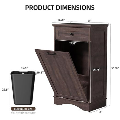 AHB 13 Gallons Tilt Out Trash Cabinet Hidden Trash Can Cabinet Freestanding Garbage Recycling Cabinet with Hideaway Drawer Pet Proof Trash Bin for Kitchen Living Room, Brown