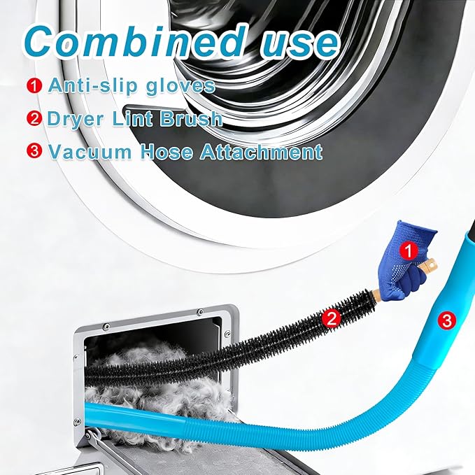 Upgraded Dryer Vent Cleaner Kit: Universal Vacuum Hose Attachment for Lint Removal Fits All Vacuums Cleaner Vacuum Hose With Brush Lint Brush Gloves